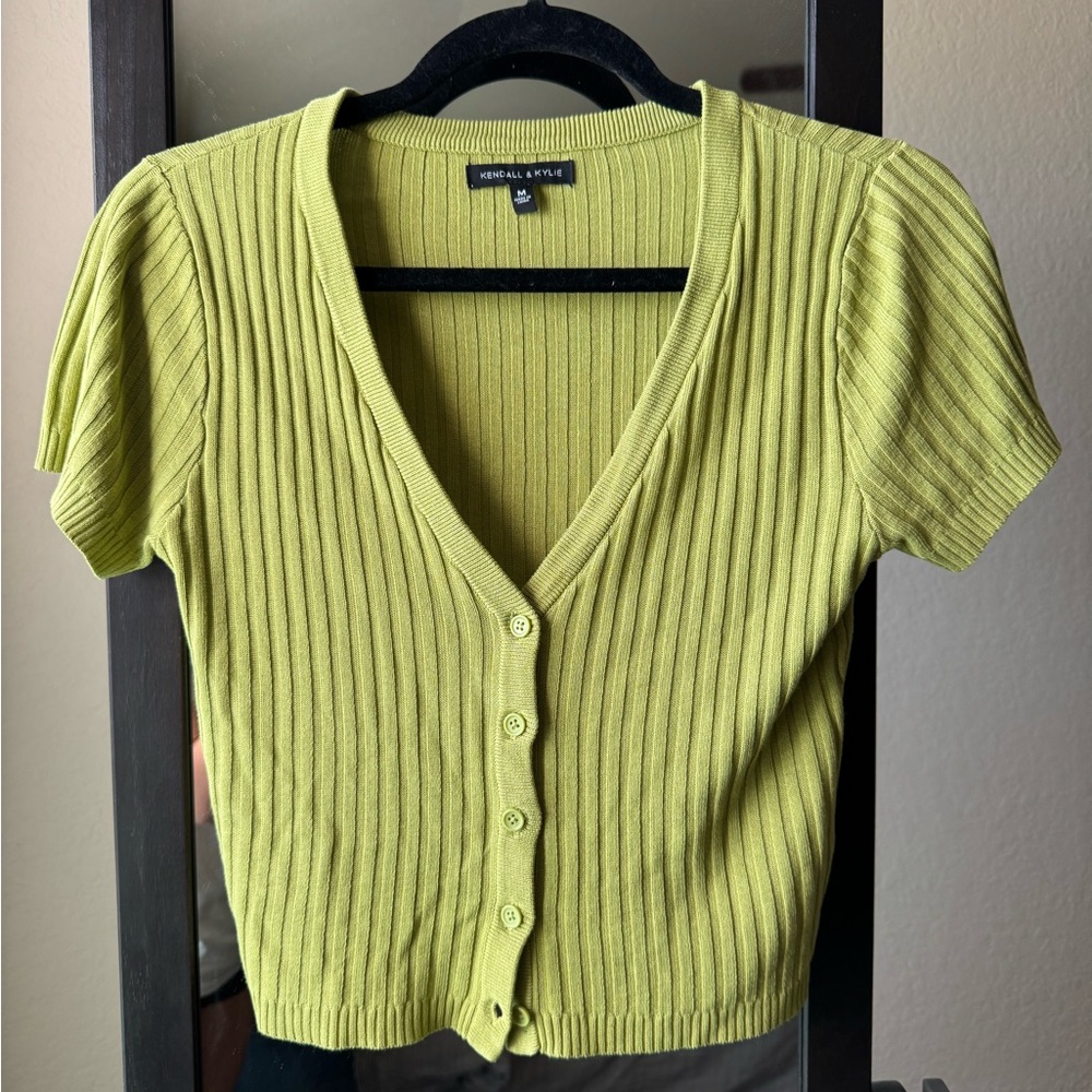 Kendall & Kylie Green Ribbed Cardigan